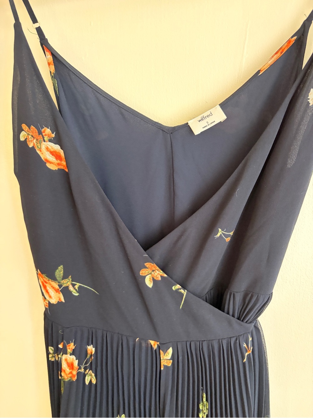 Wilfred Navy Floral Pleated Midi Dress